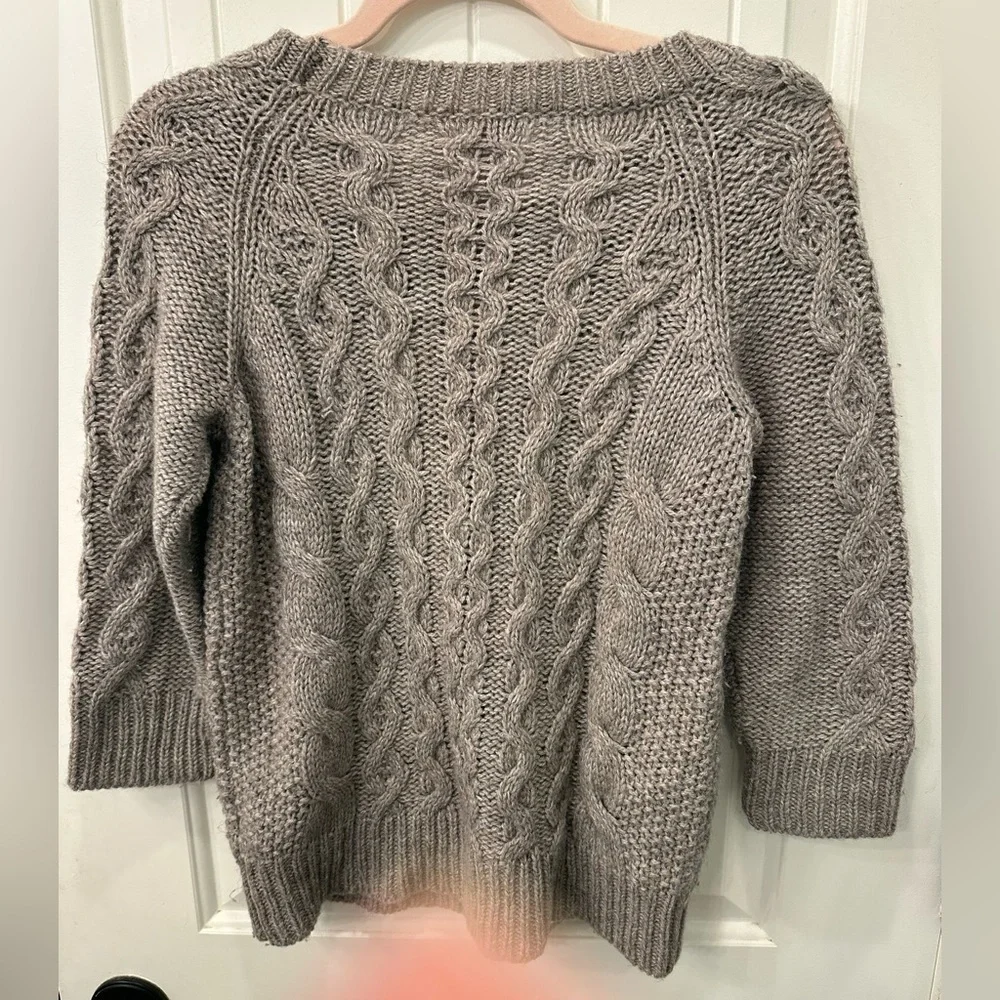 J.Crew Wool Alpaca Cable Knit 3/4 Sleeves Crewneck Sweater Small